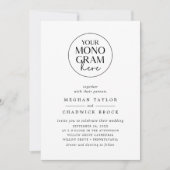Invitation MEGHAN Elegant Crest Monogramme noir blanc Mariage (Devant)