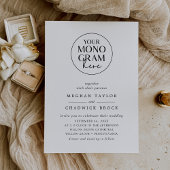 Invitation MEGHAN Elegant Crest Monogramme noir blanc Mariage