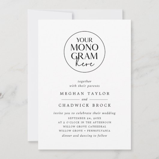 Invitation MEGHAN Monogramme noir blanc QR Code Mariage uniqu (Devant)