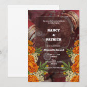 Invitation Mehendi Minimaliste Marron et Rouge (Devant / Derrière)