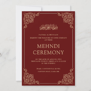 Invitation Mehndi Bourgogne Mariage musulman musulman rouge