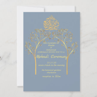 Invitation Mehndi Floral élégant DUSTY BLEU mariage musulman
