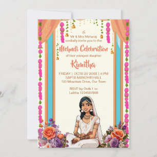 Invitation Mehndi mariage indien mariée mignonne en rose