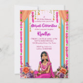 Invitation Mehndi mariage indien mariée mignonne en rose (Devant)