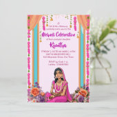 Invitation Mehndi mariage indien mariée mignonne en rose (Debout devant)