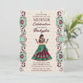 Invitation Mehndi mariage indien mignon marié vert bordeaux (Debout devant)
