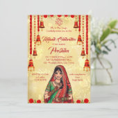 Invitation Mehndi mariage indien rouge et or (Debout devant)