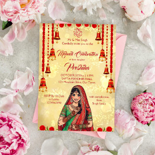 Invitation Mehndi mariage indien rouge et or