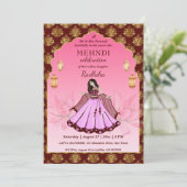 Invitation Mehndi maroon or rose lotus (Debout devant)