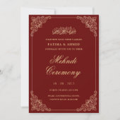 Invitation Mehndi Red Gold Mariage musulman islamique (Devant)