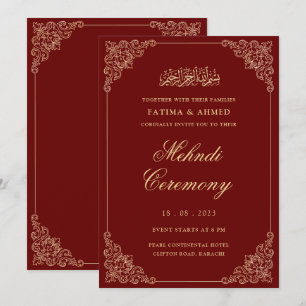 Invitation Mehndi Red Gold Mariage musulman islamique