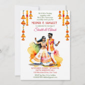 Invitation Mehndi Sangeet dansant mariée indienne couple mode (Devant)