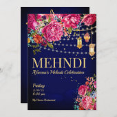 Invitation Mehndi Starry nuit Arabe lanternes floral (Devant / Derrière)