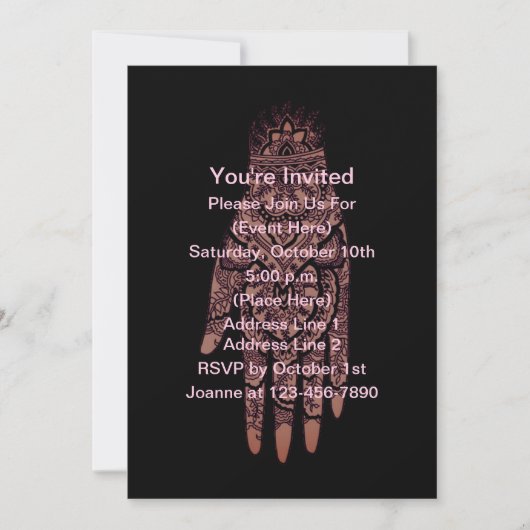 Invitation Mehndi Tattoo Art Black Design Party (Devant)