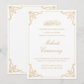 Invitation Mehndi White Gold Mariage musulman islamique (Devant / Derrière)