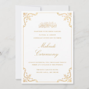 Invitation Mehndi White Gold Mariage musulman islamique