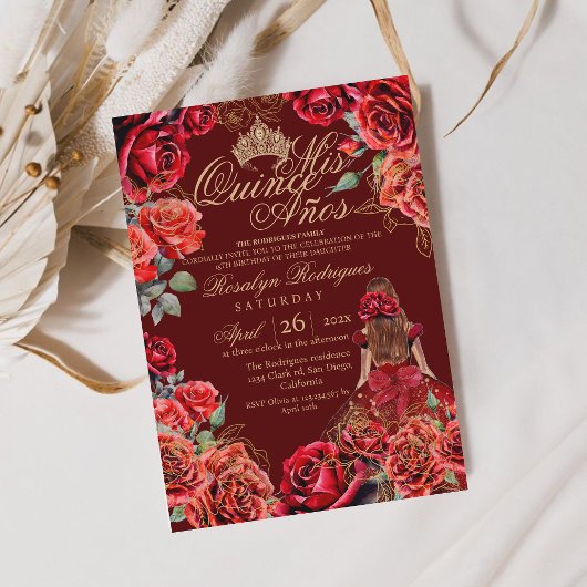 Invitation Meilleur Chic Quinceanera - Rouge Rose Or