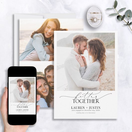 Invitation Meilleur Ensemble Black & White 3 Fiançailles phot