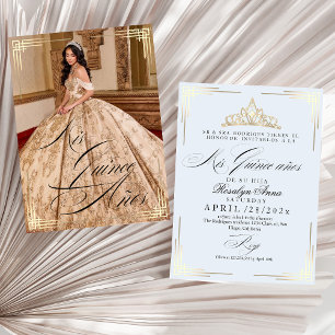 Invitation Meilleur espagnol Mis Quince años Script Gold Blue