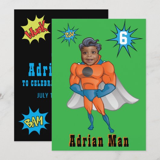 Invitation Meilleur Superhero Awesome Comic Birthday Kid's (Devant / Derrière)