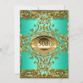 Invitation Meilleure 50ème Gold Turquoise fête d'anniversaire (Devant)