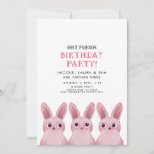 Invitation Meilleure amie fête d'anniversaire avec trois lapi (Devant)