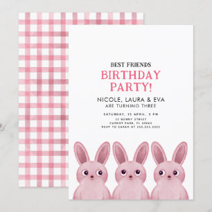 Invitation Meilleure amie fête d'anniversaire avec trois lapi