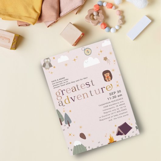 Invitation Meilleure Aventure fille Baby shower rose doux