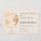 Invitation Meilleure Aventure World Globe Travel Mariage or (Devant / Derrière)
