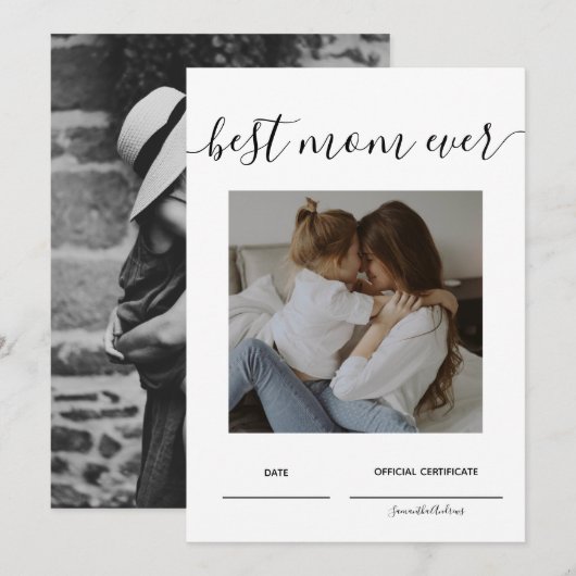 Invitation Meilleure maman Jamais Certificat officiel Fête de (Devant / Derrière)