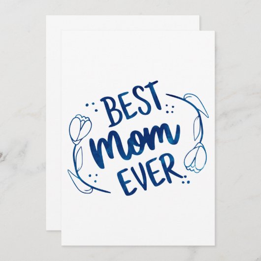 Invitation Meilleure Maman Toujours Fête des mères Bleu Flora (Devant / Derrière)