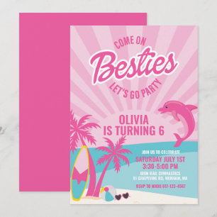 Invitation Meilleures amies anniversaire plage malibu rose