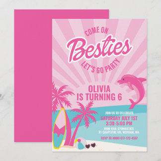 Invitation Meilleures amies anniversaire plage malibu rose