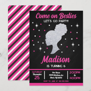 Invitation Meilleures amies de la poupée rose Fête d'annivers