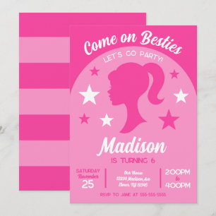 Invitation Meilleures amies de la poupée rose fête d'annivers