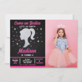Invitation Meilleures amies de la poupée rose fête de mode ph (Devant)
