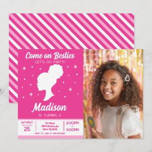 Invitation Meilleures amies de la poupée rose Fête de mode Ph