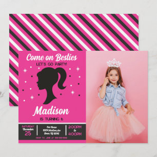 Invitation Meilleures amies de la poupée rose Fête de mode Ph