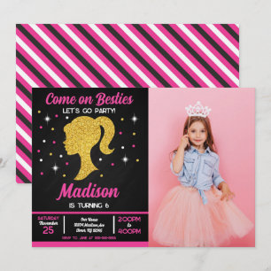 Invitation Meilleures amies de la poupée rose fête de mode ph