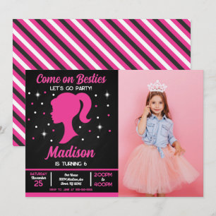 Invitation Meilleures amies de la poupée rose Fête de mode Ph
