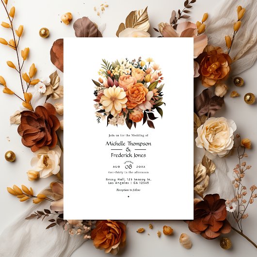 Invitation Mélange Brown Floral Mariage d'hiver