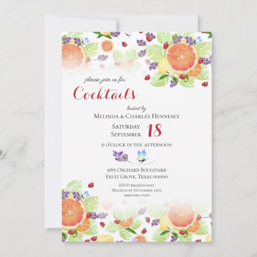 Invitation Mélange de fruits citriques Fête cocktail (Devant)