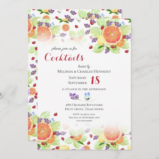 Invitation Mélange de fruits de cocktail de fête (Devant / Derrière)