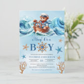 Invitation Mélange marin d'ours en peluche Ahoy C'est un garç (Debout devant)