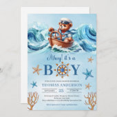 Invitation Mélange marin d'ours en peluche Ahoy C'est un garç (Devant / Derrière)
