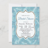 Invitation Mélanger Motif bleu, plumes et cadre or (Devant)