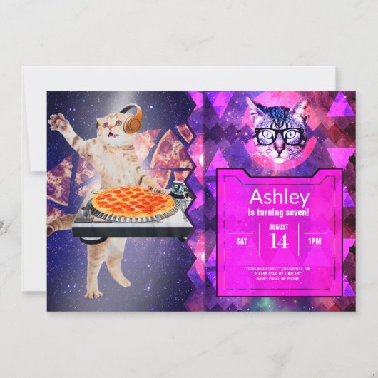 Invitation Mélangeur de Tourne-disque de chat DJ (Devant)