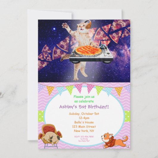 Invitation Mélangeur de Tourne-disque de chat DJ (Devant)