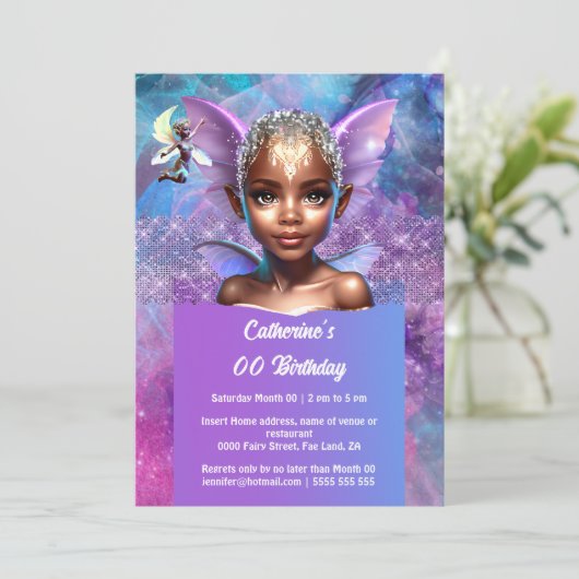 Invitation Melanin pixie ailes fées jolie fille princesse (Debout devant)