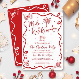 Invitation Mele Kalikimaka Dessins à la Main Rouge Noël